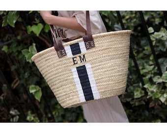 Pretty French Market Basket, personalised bag, monogram bag, straw basket , beach bag, picnic basket, bridesmaid gift, holiday bag, straw