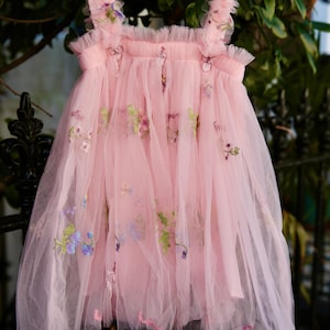 Vestido de niña bordado en rosa, vestido de fiesta, vestido de dama de honor bordado, vestido de niña de flores de encaje, vestido de fiesta de cumpleaños, vestido para aplastar pastel