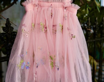 Robe brodée rose pour fillettes, robe de soirée, robe de demoiselle d'honneur brodée, robe de demoiselle d'honneur en dentelle, robe de fête d'anniversaire, gâteau cassé
