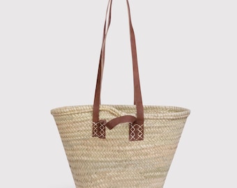 SALE - French Market Basket, Moroccan palm straw bag, beach bag, shopping basket, vintage basket