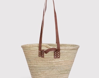 Straw French Market Basket, Moroccan palm straw bag, beach bag, shopping basket, vintage basket