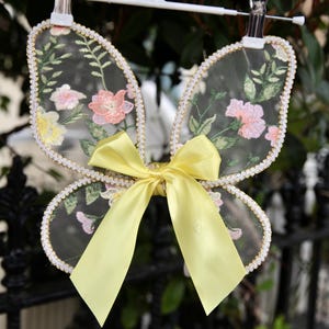 Baby Fairy wings. Apricot Pink and Yellow embroidered tulle fabric, handcrafted flower design. Cake smash, birthday photo shoot Flower Girls