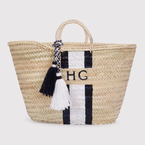 Französischer Korb, personalisierter Strohkorb, Schöner handgewebter französischer Korb, mit Ihrem Monogramm auf die Tasche gemalt