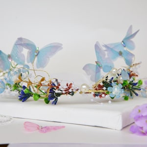 Blue Butterfly tiara – Magical Faerie  Crown for Brides, Imaginative Play, Woodland Gatherings,  Cosplay Headband, Renaissance Fairs