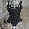 Overbust Corset. Beautiful Black Jacquard Square Neck. Lace tie-up back Boned Corset, Renaissance Corset  Fair, Steampunk.
