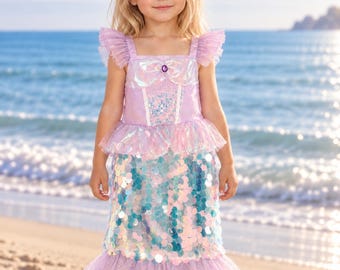 Shimmering Mermaid Dress for Girls with Personalised Crown - Magical Ocean Theme