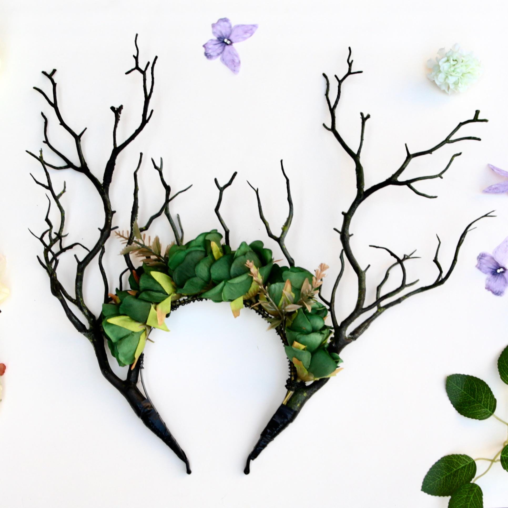 ? Awesome Colorful Floral Flower Vine Antler Headband Headdress ? Antler Headband Halloween Deer Horn Crown Tree Branch  main image 2