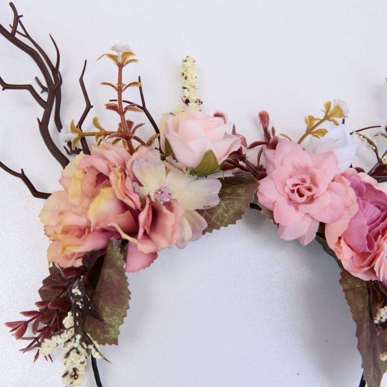 Custom elven floral tiara, deer antlers on a hair band,  we choose the basic colour scheme and you can tell us what colours you would like us to add.