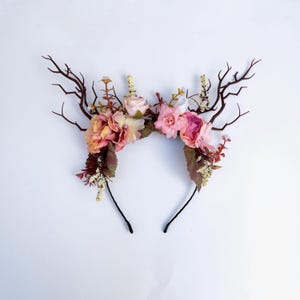 Custom elven floral tiara, deer antlers on a hair band,  we choose the basic colour scheme and you can tell us what colours you would like us to add.