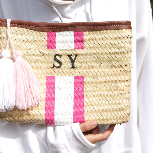 Straw Clutch Purse With Pom Poms Straw Bag Etsy