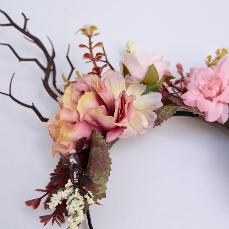 Custom elven floral tiara, deer antlers on a hair band,  we choose the basic colour scheme and you can tell us what colours you would like us to add.