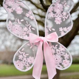 Fairy Wings. Handcrafted Baby Pink embroidered butterfly wings for Children. Optional Free Satin Bow. Flower girls, fairy party, fairy dress