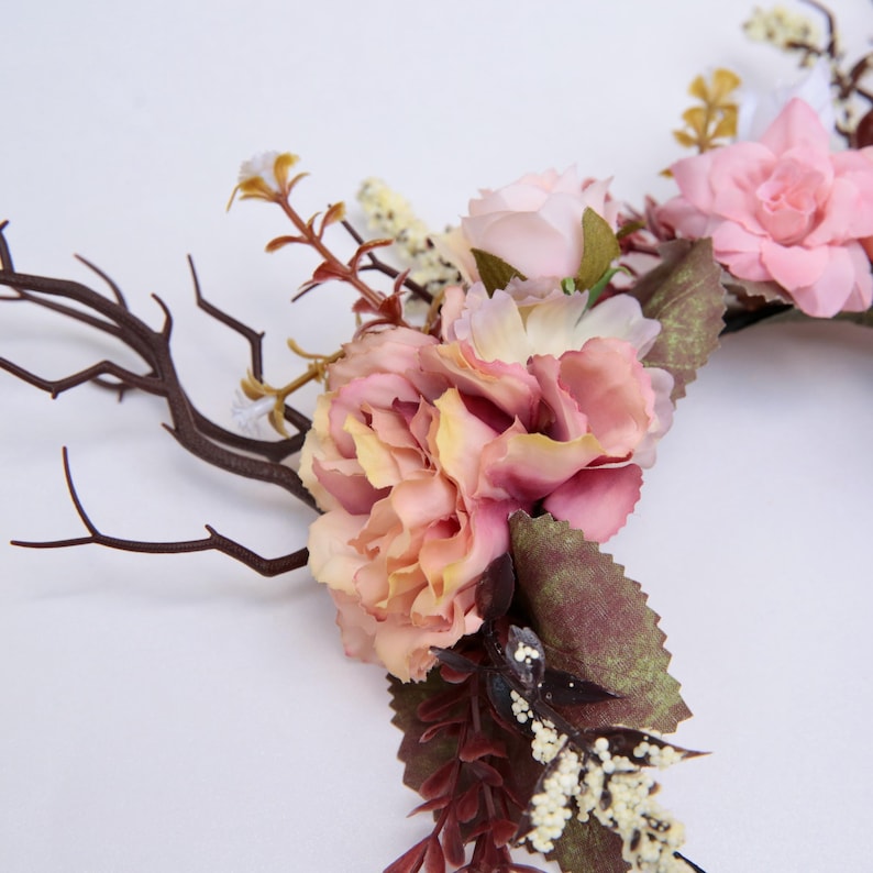 Custom elven floral tiara, deer antlers on a hair band,  we choose the basic colour scheme and you can tell us what colours you would like us to add.