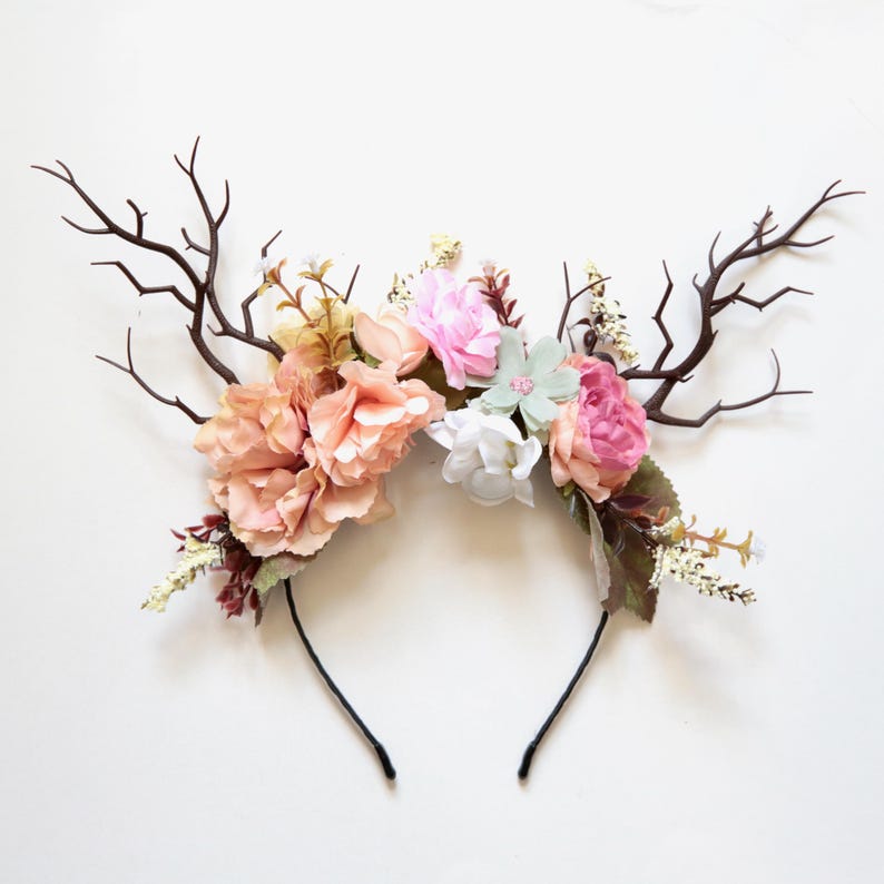 Custom elven floral tiara, deer antlers on a hair band,  we choose the basic colour scheme and you can tell us what colours you would like us to add.