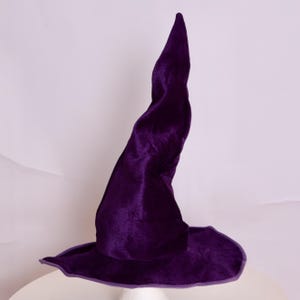 Quirky Wonky Velour Witches Purple Hat, available in Black, Purple & Green. Witches accessory.