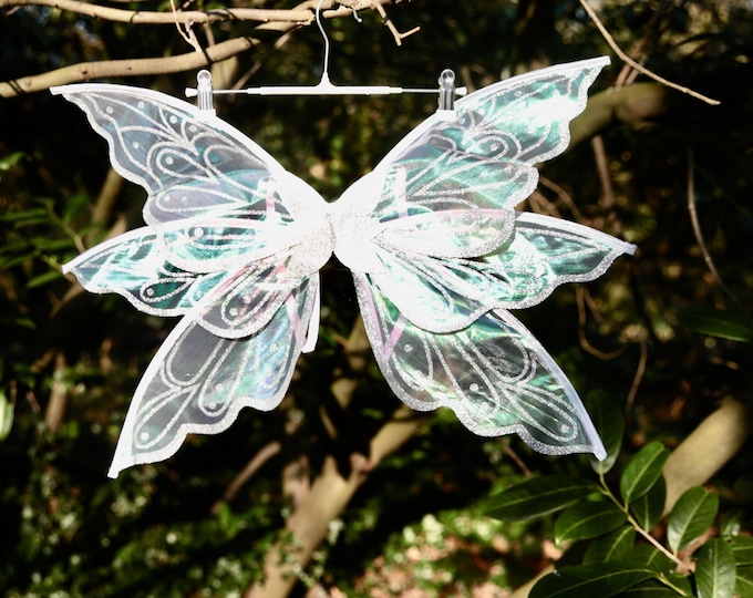 Sparkle Silver/White Princess Fairy wings. White wings with silver trim. White fairy wings for fairy dress-up, cosplay. Renaissance Festival