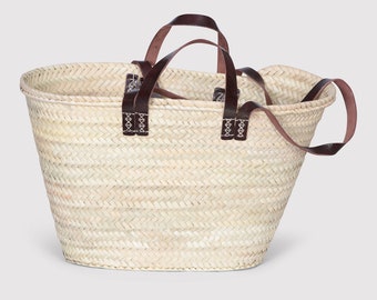 Genuine French Market Basket, Moroccan bag, vintage baskets, palm straw basket, beach basket, shopping vintage bag