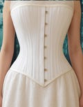 Women's white heavy duty over bust corset. Wasp waist trainer, 2 inches less. Double steel boned twill cotton heavy duty corset.