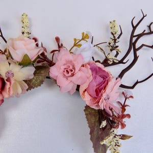 Custom elven floral tiara, deer antlers on a hair band,  we choose the basic colour scheme and you can tell us what colours you would like us to add.