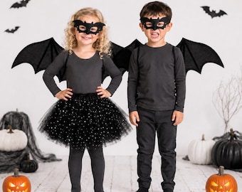 Halloween Dark Fairy Costume, Children, Black Wings, Black Stars and Moon Tutu, Mask, Halloween costume