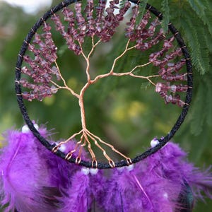Dreamcatcher Amethyst Crystal Dreamcatcher featuring the Tree of Life- Wall Decor. Bedroom decor, nursery decoration, birthday gift