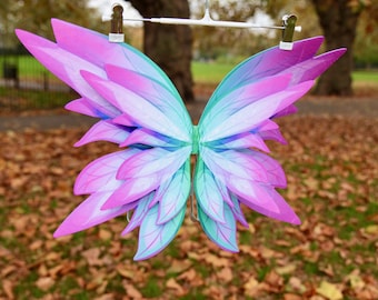 Fairy wings, pink and green kids 3D pink and green fairy wings. Butterfly wings for Children, Fairy cosplay. Fairy dress up, Elven costume