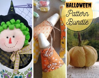 Halloween PDF Sewing Bundle Beginner Friendly, 3 Projects for Halloween PDF Pattern - Witch, Candy Corny and Small Pumpkin