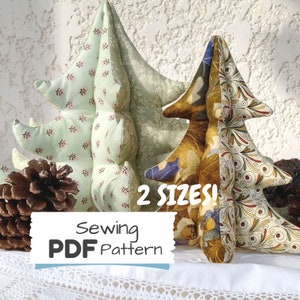 Modello PDF per albero di Natale in tessuto in stile vintage – Crea alberi festivi 3D in 2 dimensioni con le istruzioni di cucito