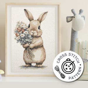 Bernard the Rabbit Cross Stitch Pattern PDF - Modern Embroidery Chart - Spring Cross Stitch Pattern