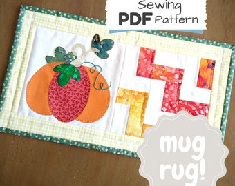 Pumpkin Mini Quilt Pattern, Fall Mug Rug PDF - Pumpkin Quilt Block Pattern - PDF Includes instructions