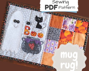 Halloween Mug Rug PDF Pattern -  Mini Quilt Block Halloween Pattern - Sewing Patchwork PDF with instructions