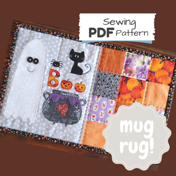 Halloween Mug Rug PDF Pattern -  Mini Quilt Block Halloween Pattern - Sewing Patchwork PDF with instructions