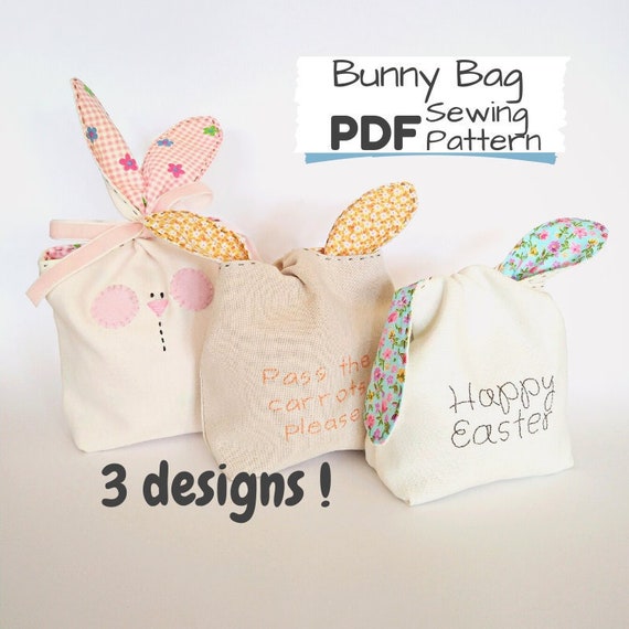 Bunny Ears Bag PDF Pattern 3 Design Choices, Reversible Easter