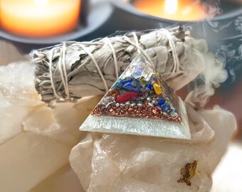 Protection & Energy Cleansing Kit – Orgone Pyramid and Sage Bundle, Spiritual Home Protection Gift