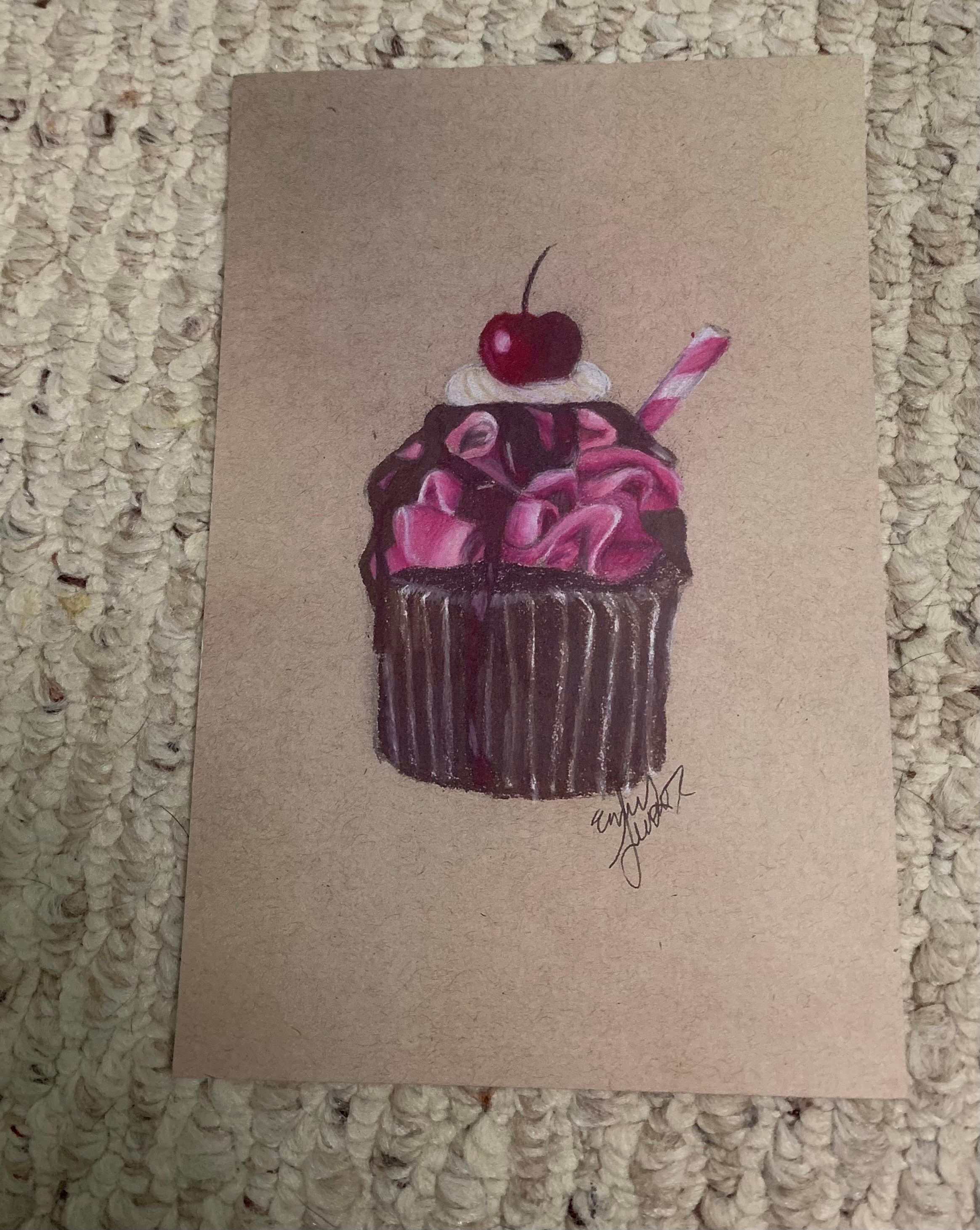 Cupcake colored pencil drawing Etsy