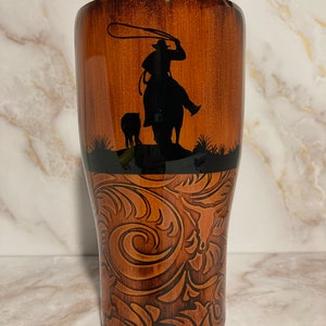 Cowboy Western tumbler, roper, wood grain tumbler, western gift, rodeo, ranch