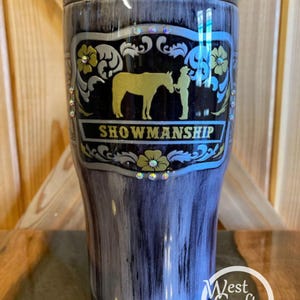 Horse Show Buckle Tumbler: Equestrian Western Design, Personalized Stainless Steel Cup