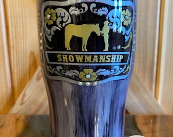 Horse Show Buckle Tumbler: Equestrian Western Design, Personalized Stainless Steel Cup