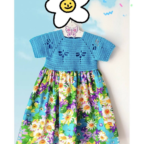 robe d été fille crochet et tissus 4 ans bleu et multi couleur