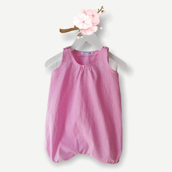 Barboteuse combinaison  bloomer bébé fille, printemps été  1 an rose vichy