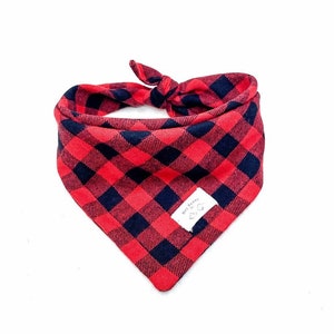 Red & Black Christmas Plaid Dog Bandana, Christmas Flannel Dog Bandana, Winter Bandana, Triangle Bandana, Holiday Bandana, Check Bandana