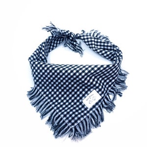 Black and White Checkered Fringe Dog Bandana - Black Plaid Bandana - Fall Dog Bandana - Fringe Dog Bandana - Black and White Plaid Pattern image 1