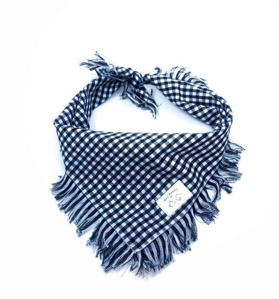 Black and White Checkered Fringe Dog Bandana - Black Plaid Bandana - Fall Dog Bandana - Fringe Dog Bandana - Black and White Plaid Pattern