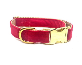 Collar de perro de terciopelo rojo brillante, collar de perro de invierno, collar de perro de Navidad, perro niño, perro niña, collar de terciopelo, collar de perro de vacaciones, festivo