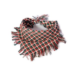 Plaid Dog Bandana with Fringe Dog Bandana Red and Tan Plaid