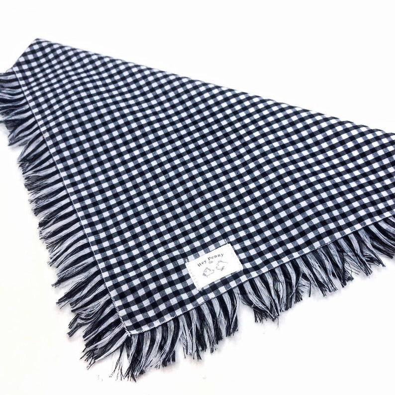 Black and White Checkered Fringe Dog Bandana - Black Plaid Bandana - Fall Dog Bandana - Fringe Dog Bandana - Black and White Plaid Pattern image 3