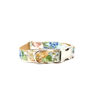 Flower Garden Dog Collar - Spring/Summer Dog Collar - Nickel Hardware - Silver Buckle - Earth Tones Collar - floral Collar - boho dog collar