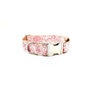 Pastel Pink Wildflower Dog Collar - Spring/Summer Dog Collar - Nickel Hardware - Silver Buckle - Muted Tones Floral Collar - boho dog collar