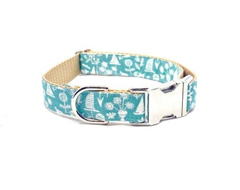 Zeeleven in groene hondenhalsband, zomerhalsband, preppy halsband, metalen gesp, nautische halsband, boothalsband, jongenshalsband, zeilen