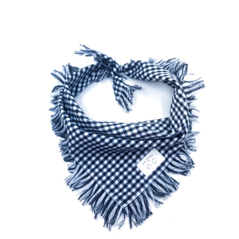 Black and White Checkered Fringe Dog Bandana - Black Plaid Bandana - Fall Dog Bandana - Fringe Dog Bandana - Black and White Plaid Pattern image 5